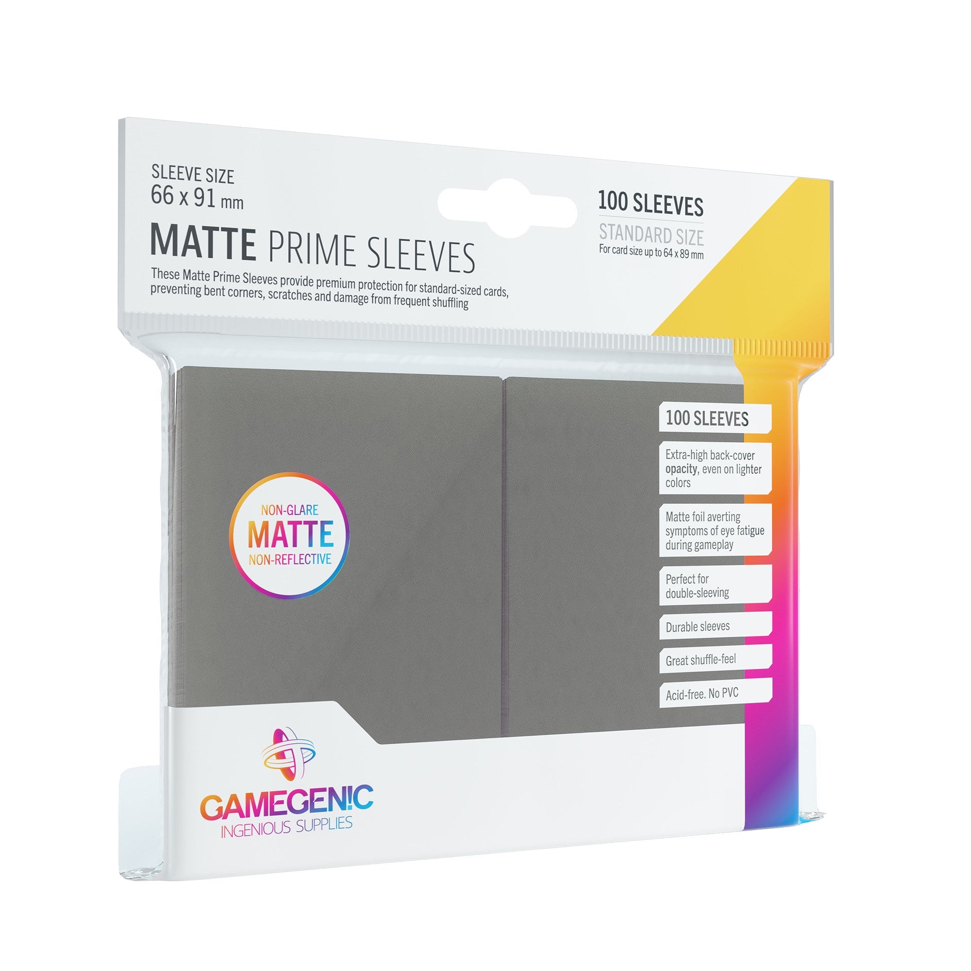 GameGenic Prime Sleeves Matte Gray 100ct Standard
