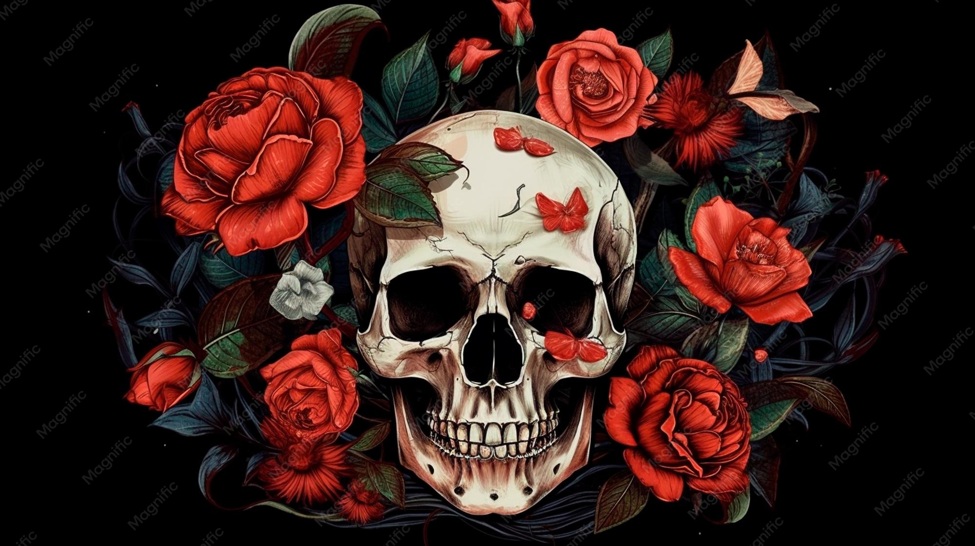BG - Skull & Roses - Skull - EN