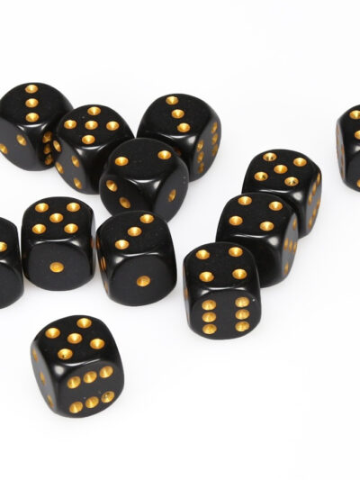 Dice - CHX 25628 - Chessex Opaque 16mm d6 Dice Block (12ct.) - Black/Gold