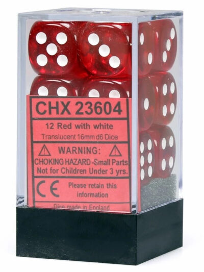 Dice - CHX 23604 - Chessex Translucent 16mm d6 Dice Block (12ct.) - Red/White