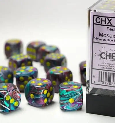 Dice - CHX 27650 - Chessex Festive16mm d6 Dice Block (12ct.) - Mosaic/Yellow