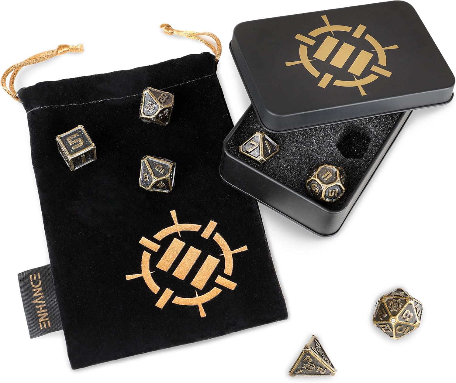 EN - ENHANCE 7-Die Set Metal D&D: Zinc/Black w/ Case and Bag