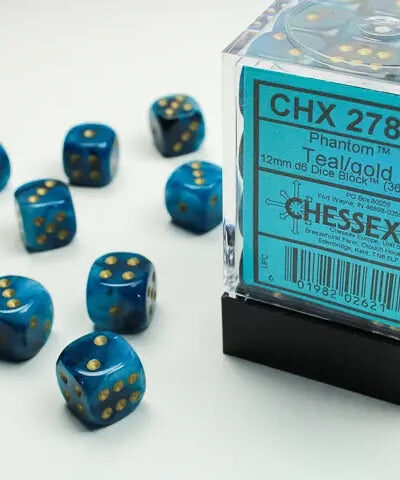 Dice - CHX 27889 - Phantom 12mm d6 Dice Block Teal/Gold