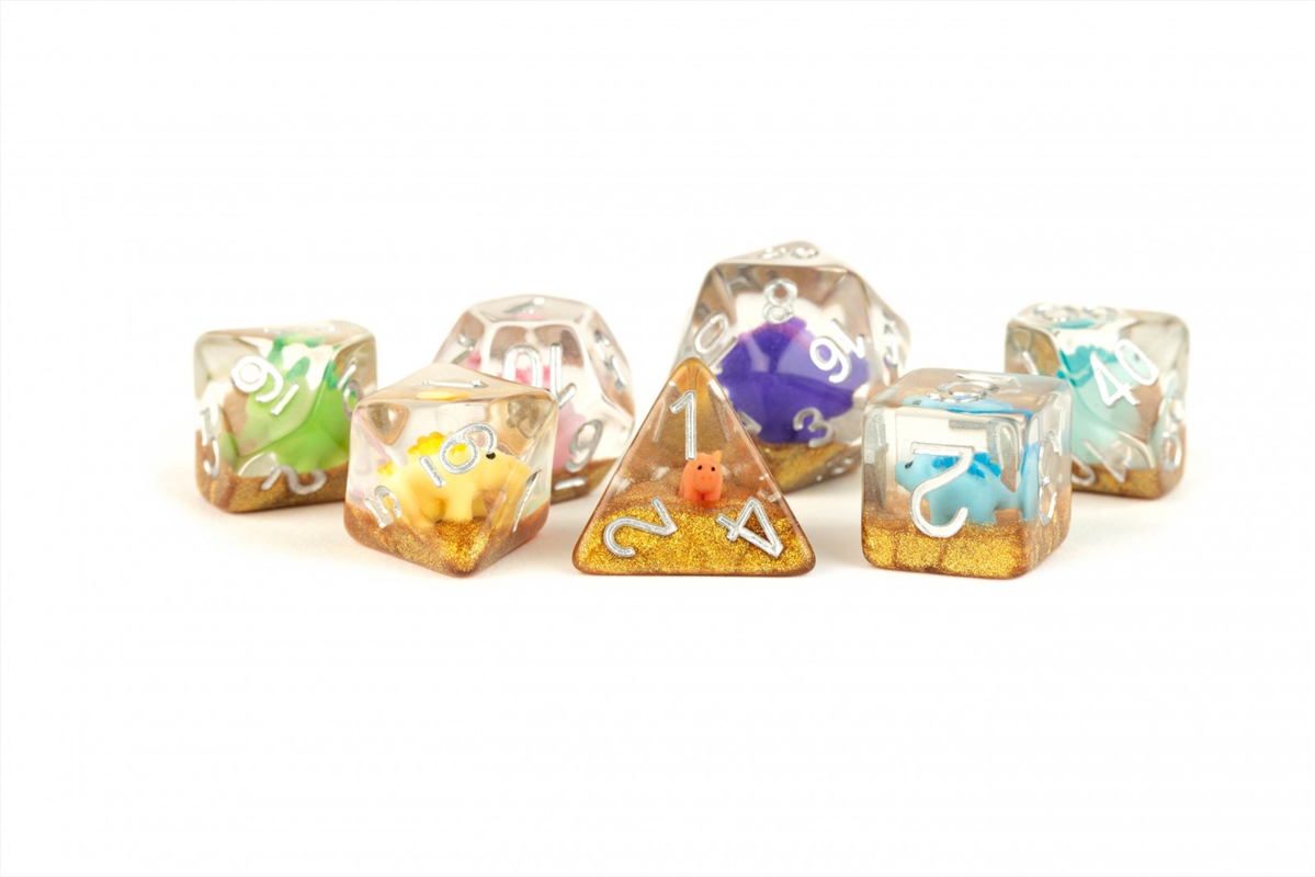 MDG - 7-Die Set 16mm: Rainbow Dinosaur Dice