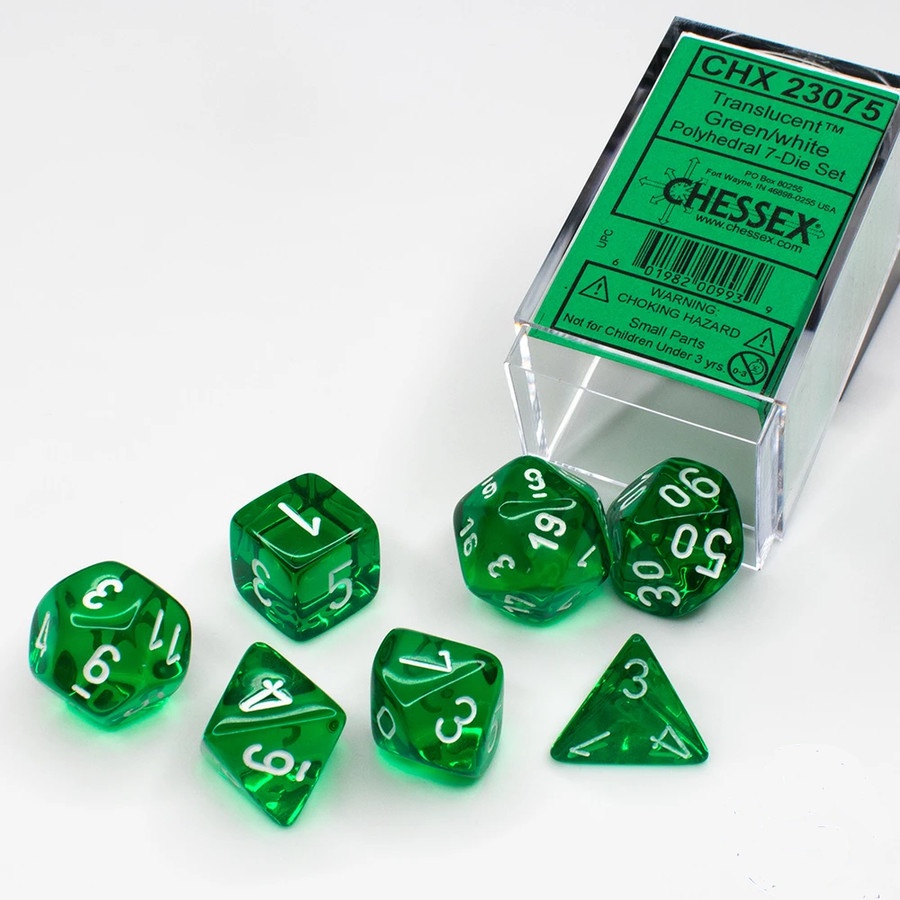Dice - CHX 23075 - Translucent Polyhedral Green/White 7-Die Set