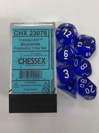 Dice - CHX 23076 - Translucent Polyhedral Blue/White 7-Die Set