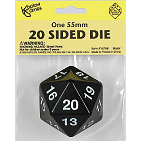 One 55mm 20 sided Die - Countdown with bag - Black